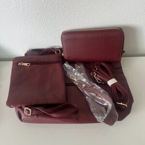 Large Burgundy Crossbody bag with included Purse and Wallet